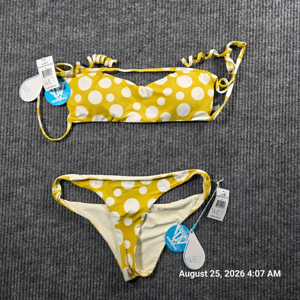 WET Swimwear Ginger Polka Dot Bikini Set Yellow White K4415T K4415B L